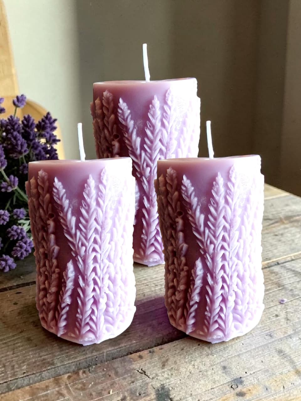 Lavender Floral Pillar Candle
