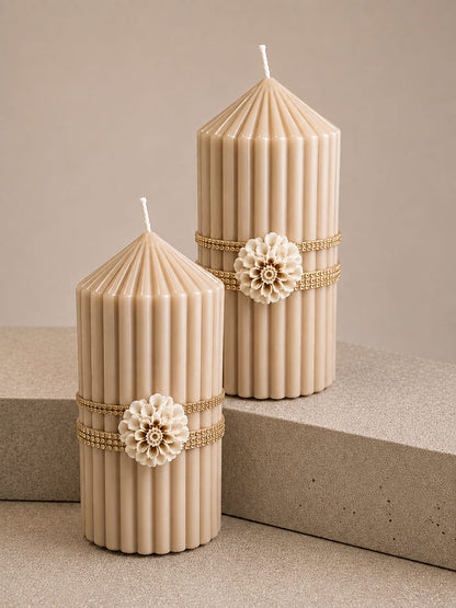 Rhinestone Striped Pillar Candle - Colour Options