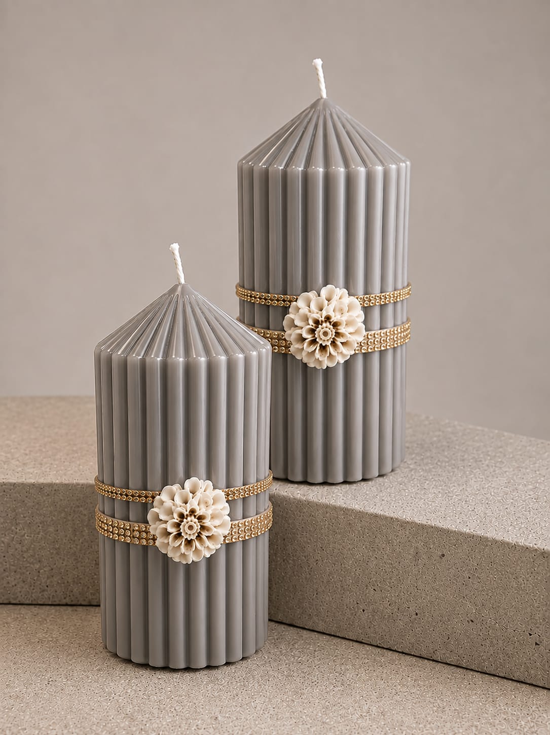 Rhinestone Striped Pillar Candle - Colour Options