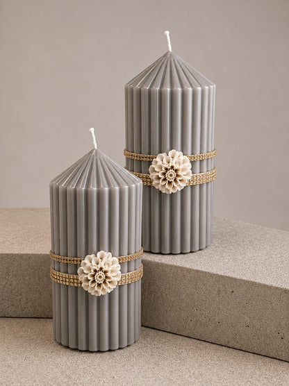 Rhinestone Striped Pillar Candle - Colour Options
