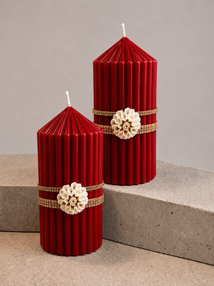 Rhinestone Striped Pillar Candle - Colour Options