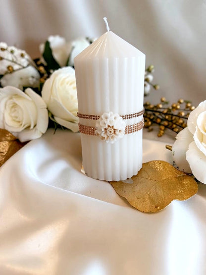 Rhinestone Striped Pillar Candle - Colour Options