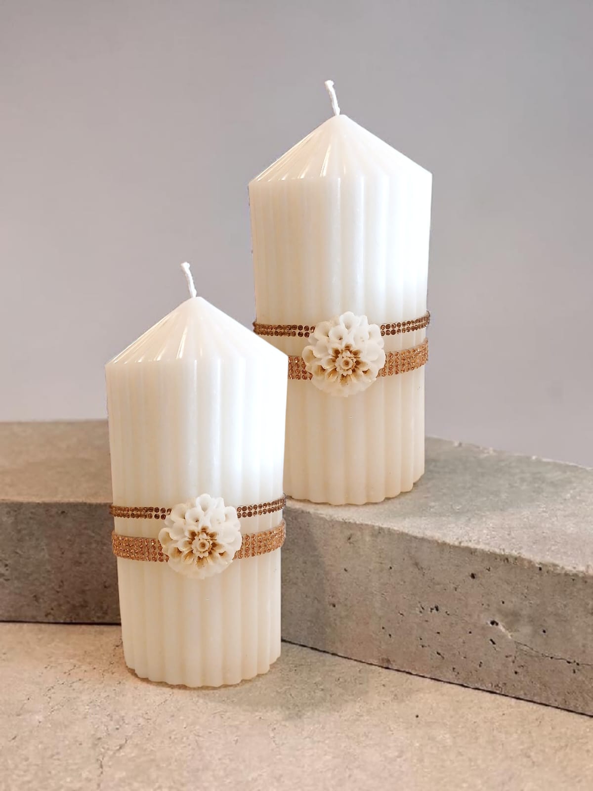Rhinestone Striped Pillar Candle - Colour Options