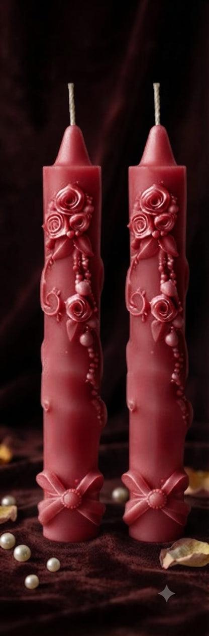 15cm Floral & Bow Taper Candles (Colour Options)