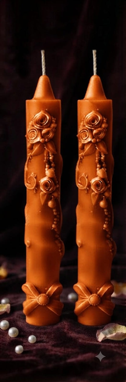 15cm Floral & Bow Taper Candles (Colour Options)
