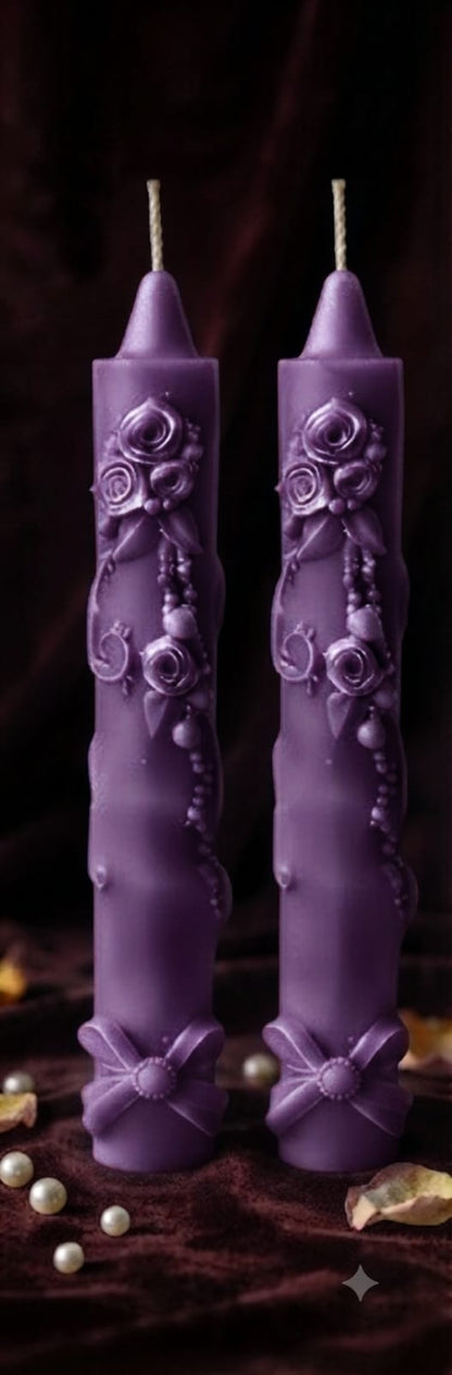 15cm Floral & Bow Taper Candles (Colour Options)