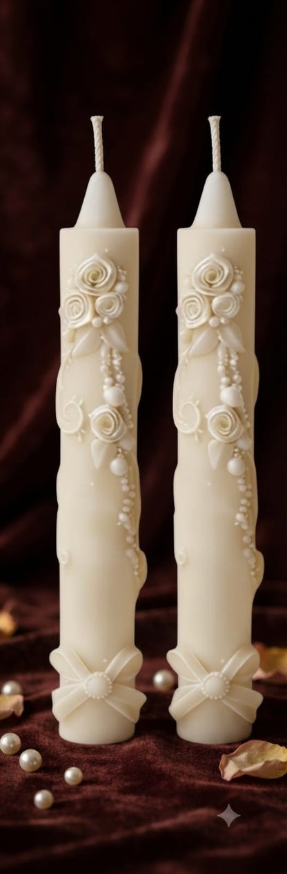 15cm Floral & Bow Taper Candles (Colour Options)