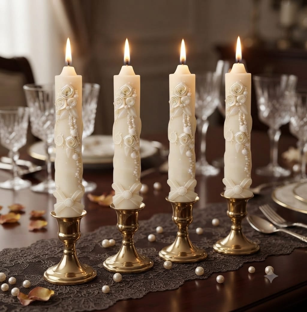 15cm Floral & Bow Taper Candles (Colour Options)