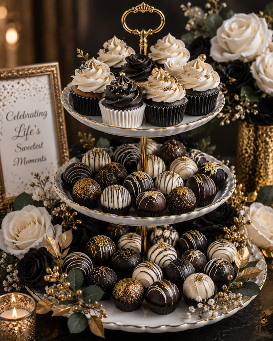 Opulent Black & White Cake & Truffle Tier